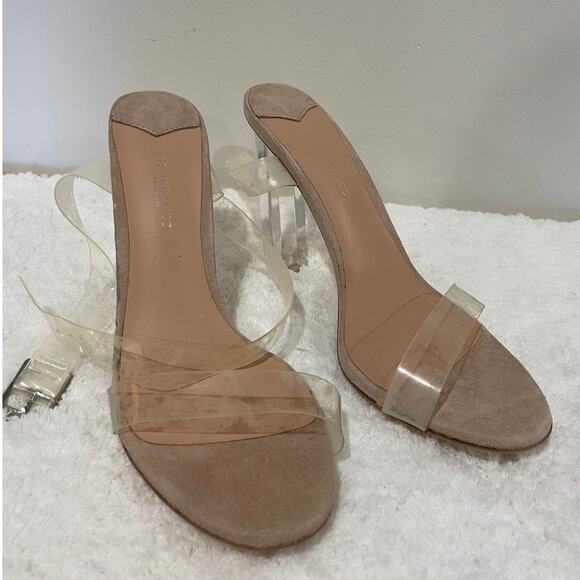 NEW Tony Bianco Kiki Clear Vynalite/Blush Kid Suede Leather Ankle Wrap Heels W 8 - Picture 4 of 11